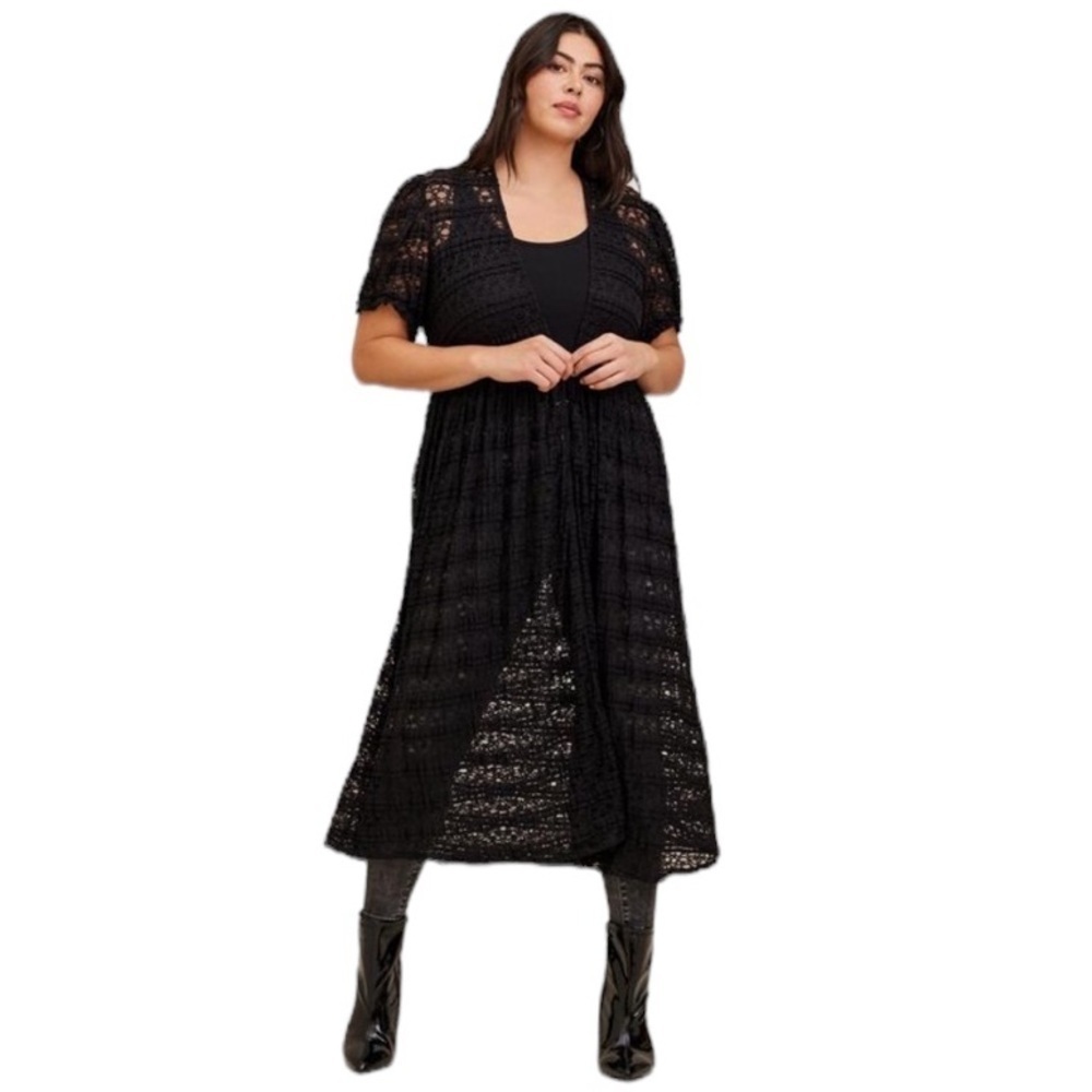 Torrid Black Mesh Ruffle Sleeve Maxi Kimono
